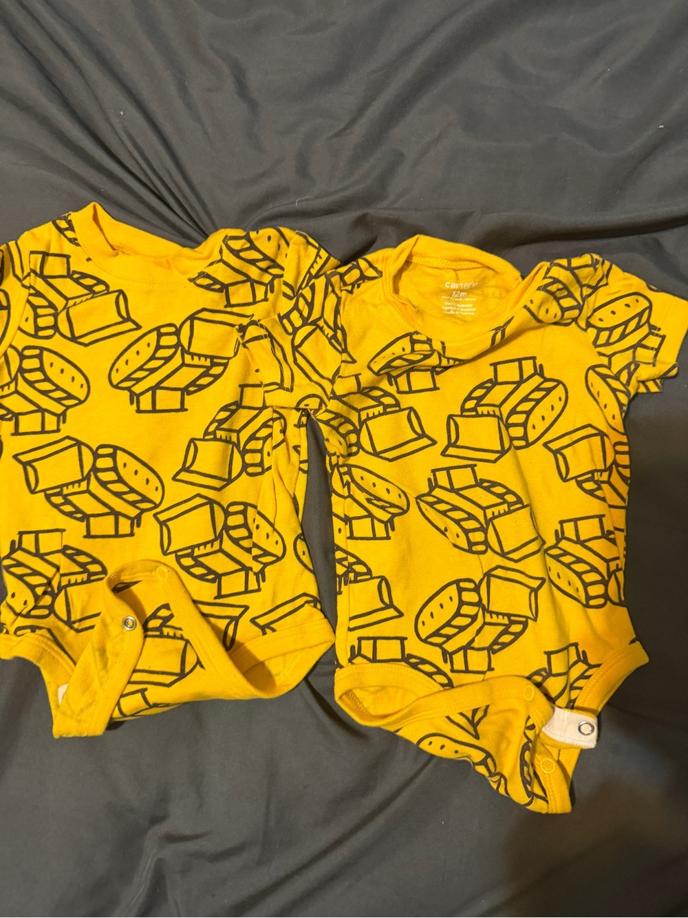 Yellow Kids Pajama Bodysuit with Construction Print